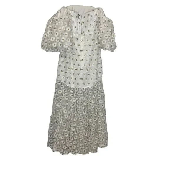 ASOS EDITION Ivory Embroidered Daisy Midi Dress UK 8 / US 4 – NWT Puff Sleeve - Picture 7 of 13